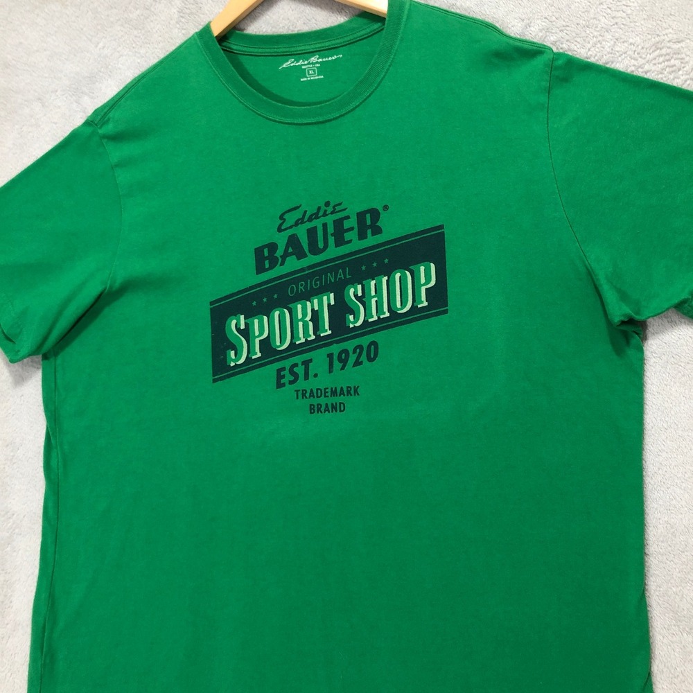 Eddie Bauer Sport Shop Graphic T-Shirt Casual Green Tee‎ Men's Size XL
